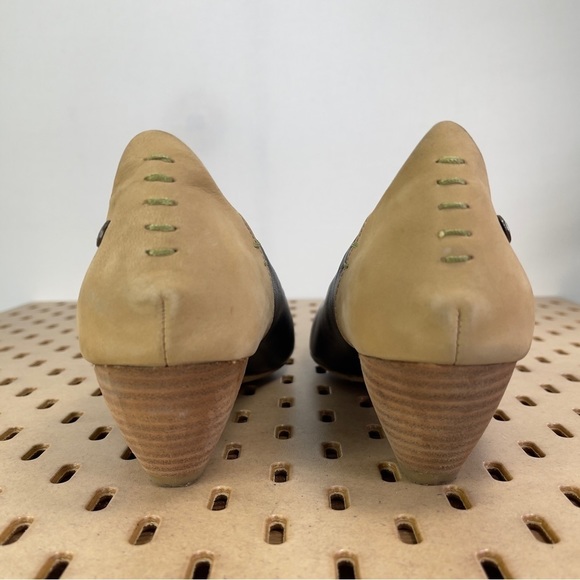 Terra Plana Women’s Leather Babydoll Stitched Stacked Heel Tan/ Black 40 US 9.5 - Picture 5 of 11